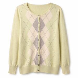 TALBOTS Woman Pure Italian Merino Wool Argyle Cardigan Sz X Preppy Pearl Buttons